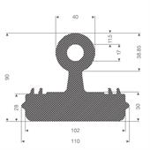 Mosrubber dilatatie T-profiel BxH=110x90mm (L=10,5m)