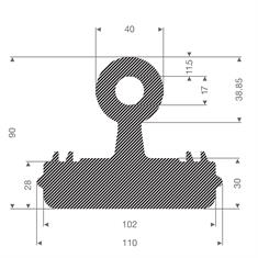 Mosrubber dilatatie T-profiel BxH=110x90mm (L=10,5m)