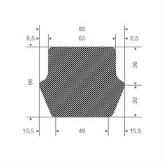 Mosrubber pijlprofiel BxH=80x49mm