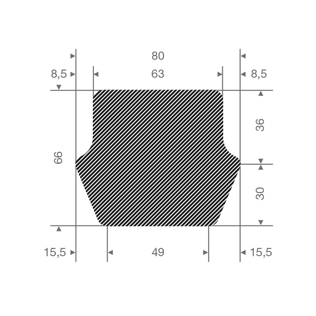 Mosrubber pijlprofiel BxH=80x49mm