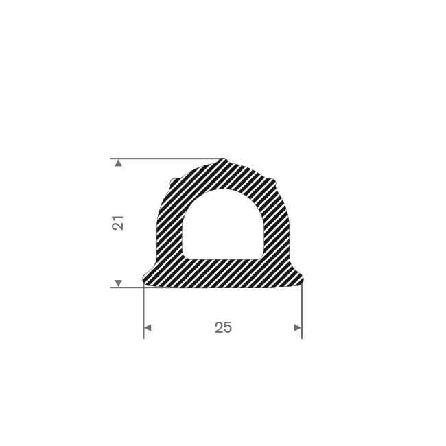 Mosrubber profiel BxH=25x21mm (L=25m)