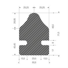 Mosrubber profiel BxH=50,5x71,5mm (L=15m)