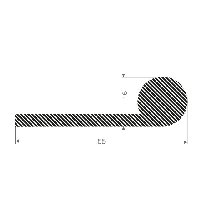 Mosrubber profiel BxH=55x16mm (L=25m)