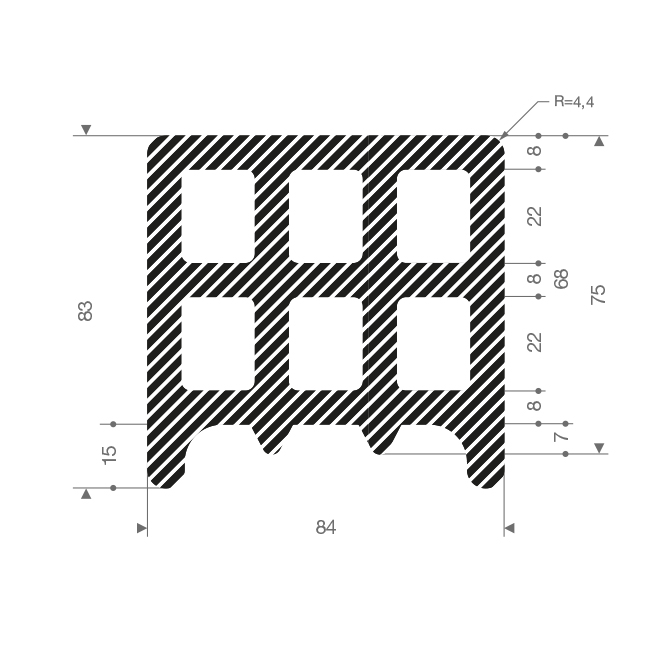 Mosrubber profiel BxH=84x83mm