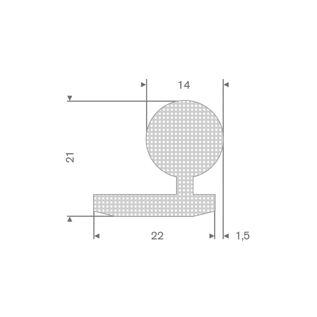 Mosrubber profiel grijs BxH=22x21mm (L=100m)