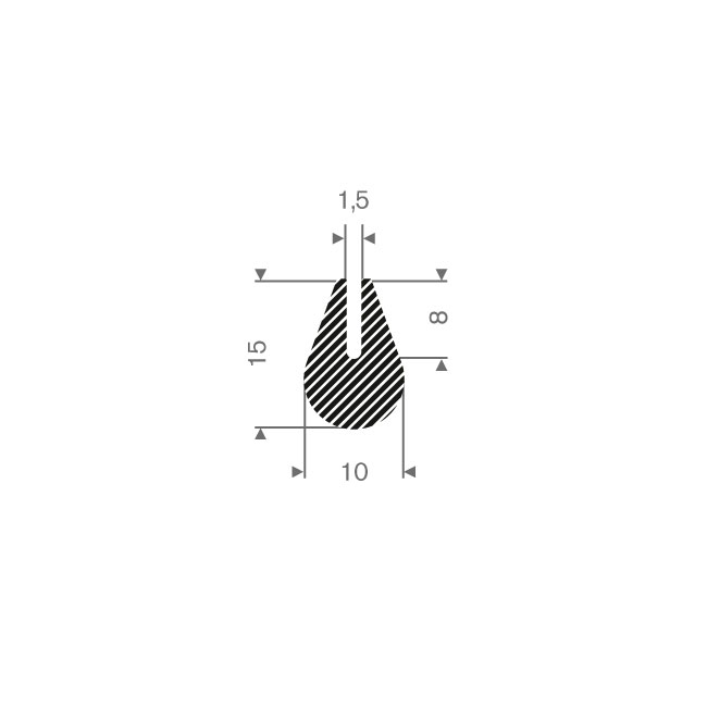 Mosrubber U-profiel 1,5mm / BxH=10x15mm (L=100m)