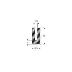 Mosrubber U-profiel 2,5mm/ BxH=8,5x17mm (L=50m)