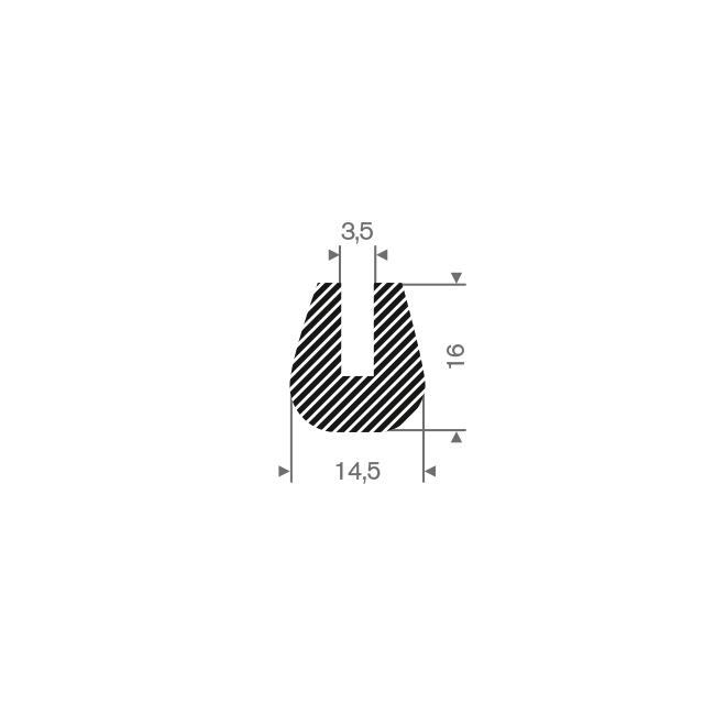 Mosrubber U-profiel 3,5mm / BxH=14,5x16mm (L=30m)