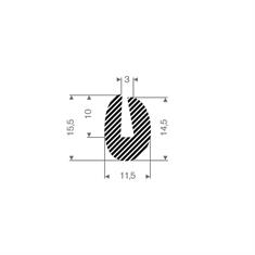 Mosrubber U-profiel 3mm/ BxH=11,5x15,5mm (L=100m)