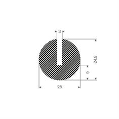 Mosrubber U-profiel 3mm / BxH=25x24,9mm (L=25m)