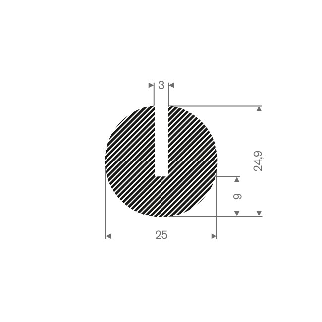 Mosrubber U-profiel 3mm / BxH=25x24,9mm (L=25m)