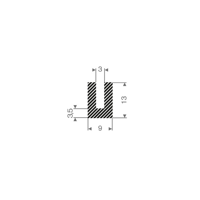 Mosrubber U-profiel 3mm/ BxH=9x13mm (L=50m)