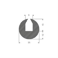 Mosrubber U-profiel 9mm / BxH=25x25mm (L=30m)