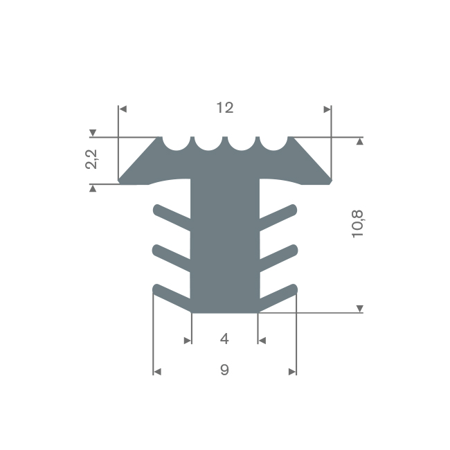 PVC infreesprofiel grijs BxH= 12x10,8mm (L=25m)