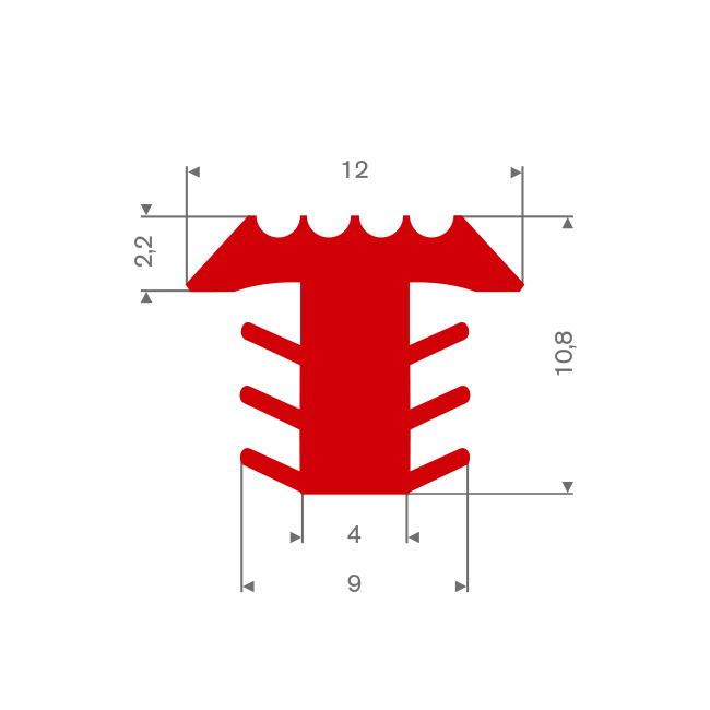 PVC infreesprofiel rood BxH= 12x10,8mm (L=25m)