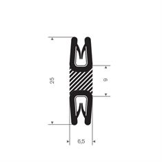 PVC kantafwerkprofiel dubbel zwart 0,5-1,5mm /BxH= 6,5x25mm (L=50m)