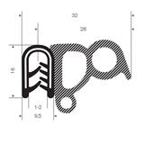 PVC/Mosrubber klemprofiel 1-2mm / BxH=32x16mm (L=50m)