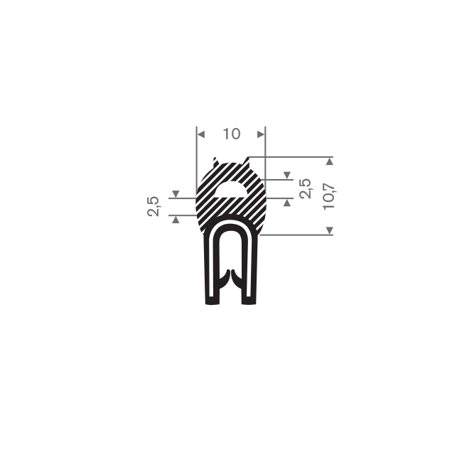 PVC/Mosrubber klemprofiel 1-3mm / BxH=10x19mm (L=50m)