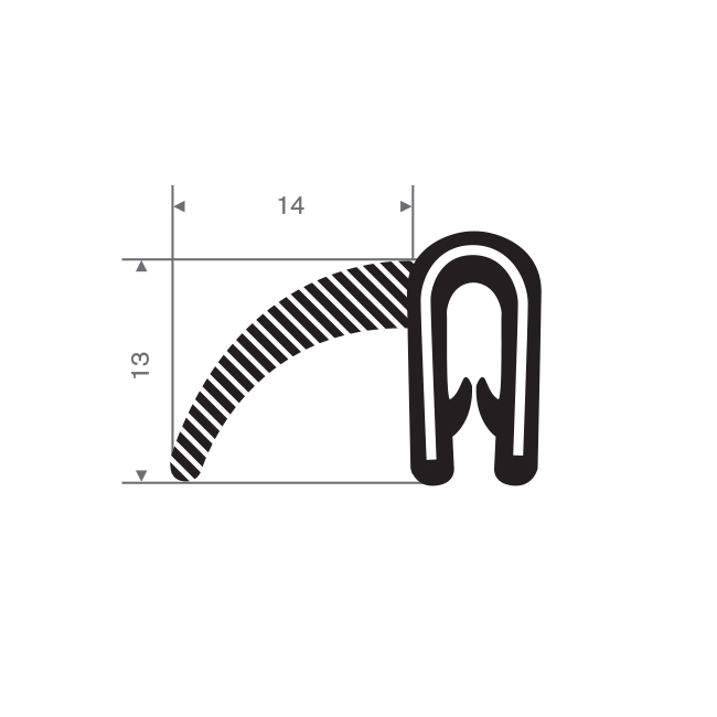 PVC/Mosrubber klemprofiel 1-3mm / BxH=22x13mm (L=25m)