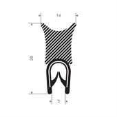 PVC/Mosrubber klemprofiel 1-4mm / BxH=14x28mm (L=50m)