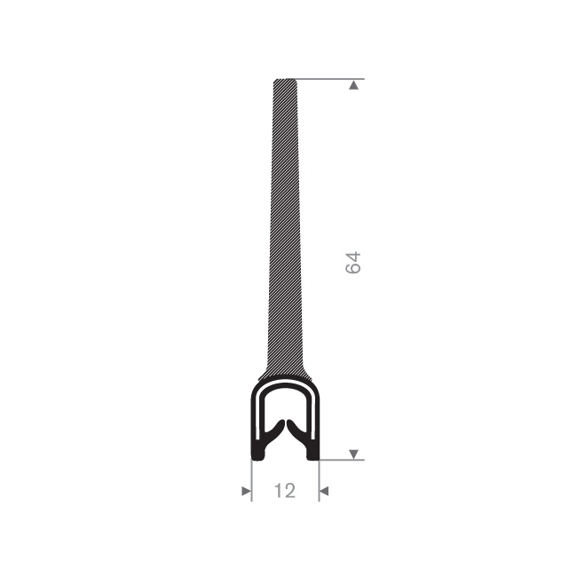 PVC/Mosrubber klemprofiel 1,5-4mm / BxH=12x64mm (L=25m)