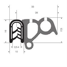 PVC/Mosrubber klemprofiel 2,5-4mm / BxH=32x16mm (L=50m)