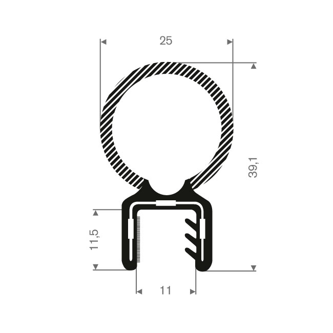 PVC/Mosrubber klemprofiel 9-10,5mm / BxH=25x39mm (L=50m)