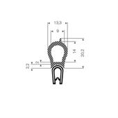 PVC/Mosrubber klemprofiel met kraal 1-3mm / BxH=13,3x30mm (L=25m)