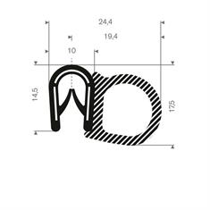 PVC/Mosrubber klemprofiel met kraal 1-4mm / BxH=24,4x17,5mm (L=25m)