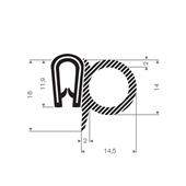 PVC/Mosrubber klemprofiel met kraal 1,5-3mm / BxH=23x18mm (L=25m)