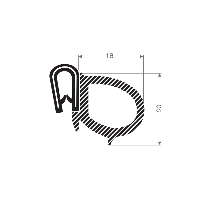 PVC/Mosrubber klemprofiel met kraal 1,5-4mm / BxH=28x20mm (L=50m)