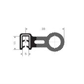 PVC/Mosrubber klemprofiel met kraal 5mm / BxH=33x11mm (L=25m)