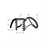 PVC/Mosrubber klemprofiel met kraal 9mm / BxH=25x15mm (L=25m)