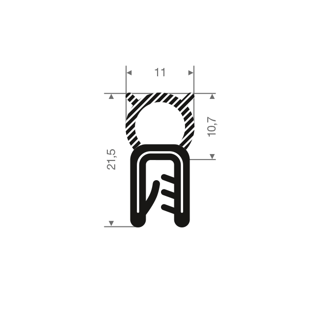 PVC/Mosrubber NBR klemprofiel 1-4mm / BxH=11x21,5mm (L=50m)