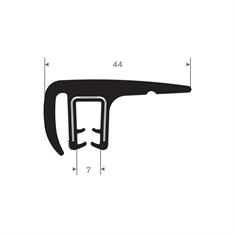 PVC/Volrubber klemprofiel met flap 7mm / B=44mm (L=25m)