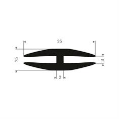 Rubber H-profiel 3/3mm (25x7,5mm) (L=50m)