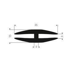 Rubber H-profiel 3/3mm (25x7,5mm) (L=50m)