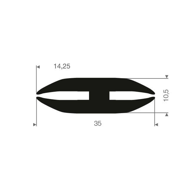 Rubber H-profiel 3/3mm (35x10,5mm) (L=50m)