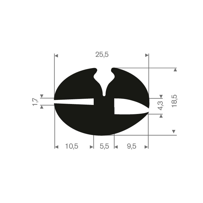 Rubber peesprofiel 1,7/4,3mm (L=25m)