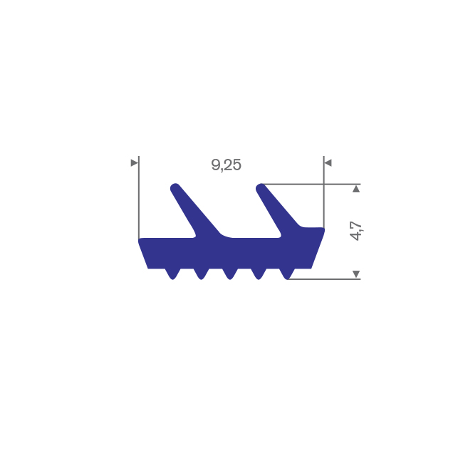 Siliconen profiel blauw BxH= 9,25x4,7mm (L=200m)