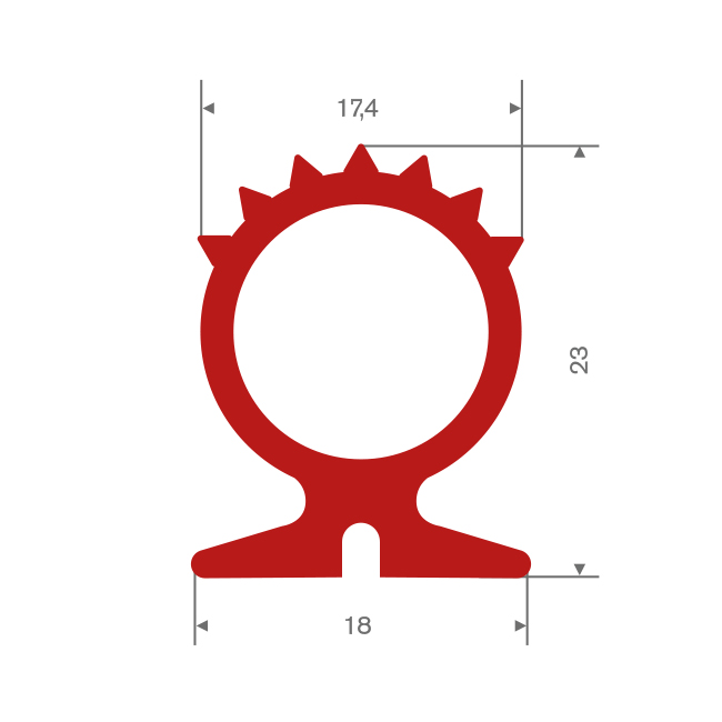 Siliconen profiel rood BxH= 18x23mm (L=20m)