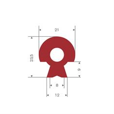 Siliconen profiel rood BxH= 21x23,5mm (L=10m)