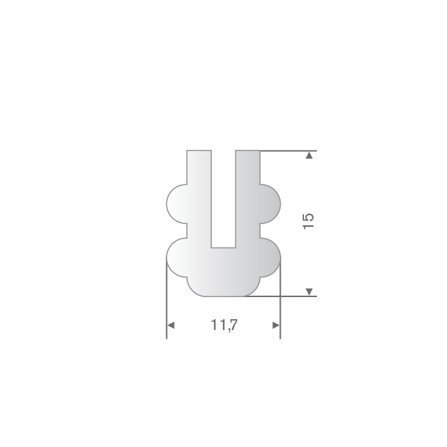Siliconen U-profiel transparant BxH=11,7x15mm (L=25m)