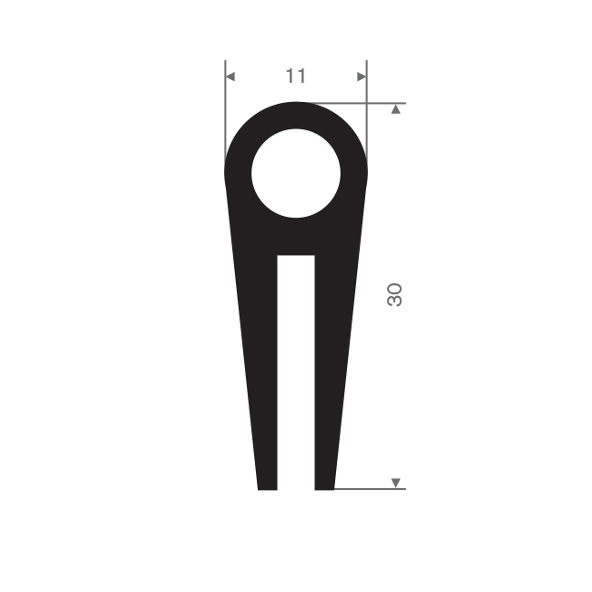 Siliconen U-profiel zwart BxH= 11x30mm (L=20m)