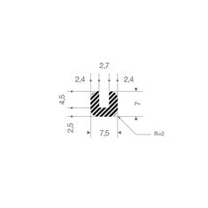 Siliconen U-profiel zwart BxH=7,5x7mm (L=110m)