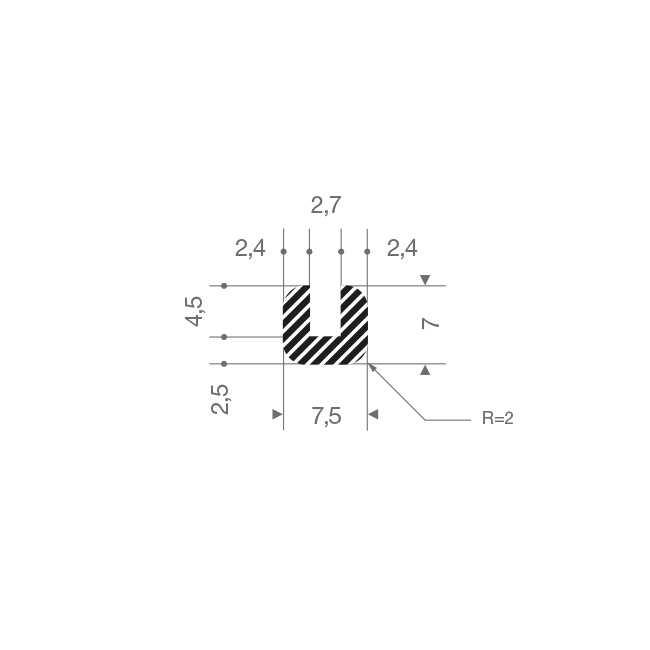 Siliconen U-profiel zwart BxH=7,5x7mm (L=110m)