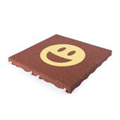 Speelplaatstegel rood met gele smiley blij