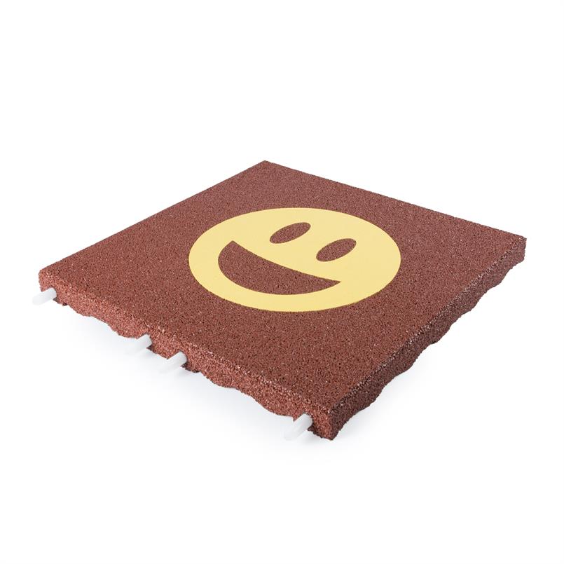 Speelplaatstegel rood met gele smiley blij