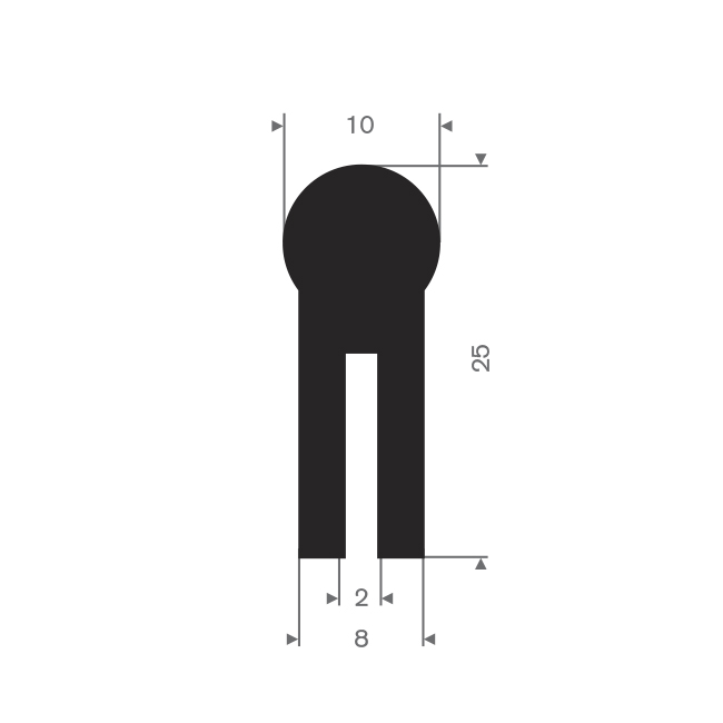 Viton U-profiel 2mm / BxH= 8x25mm
