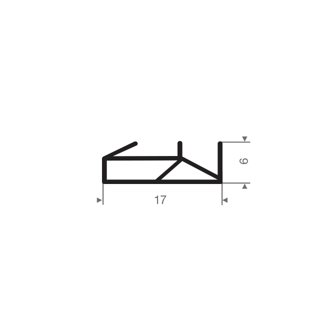 Volrubber carrosserieprofiel BxH=17x6mm (L=25m)